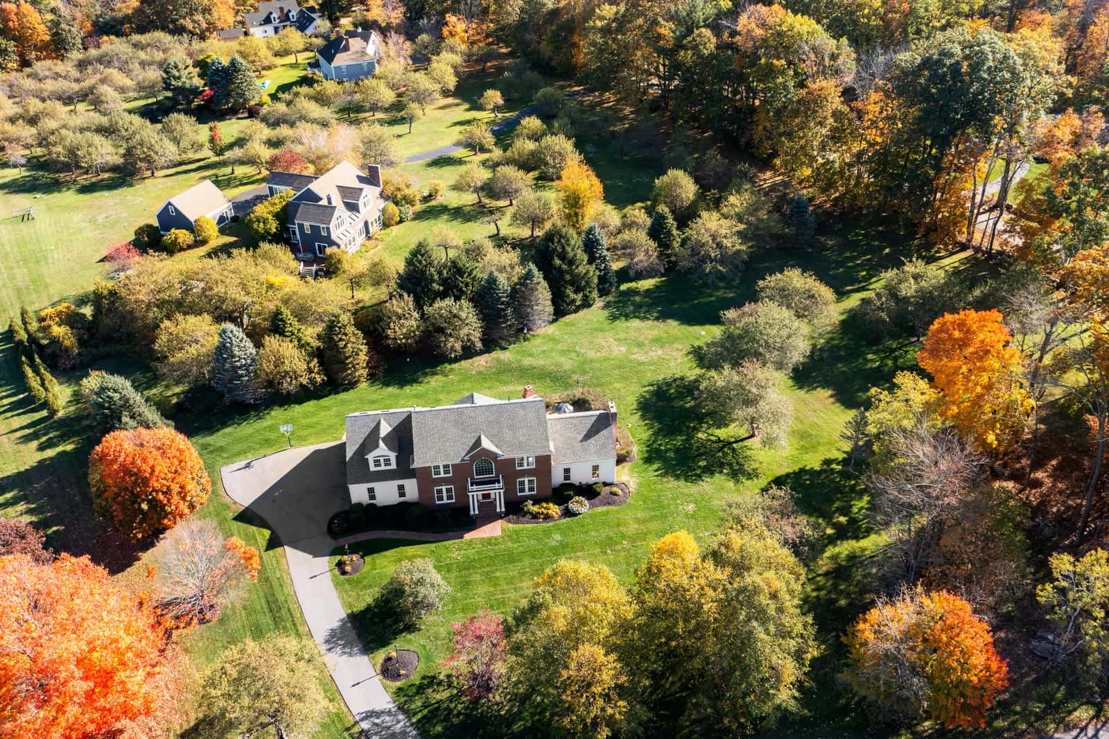 Aerial drone photo of a home in Hampton Falls, New Hampshire
